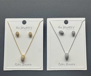 Oval Sparkle CZ Pendant Set