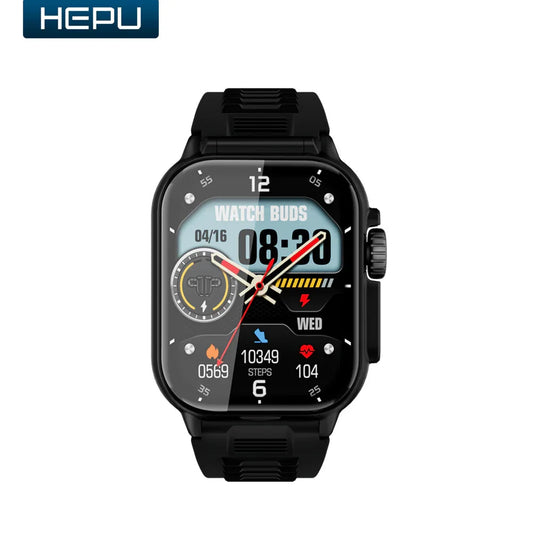 Black smart watch with fitness tracking, digital display, and health monitoring features