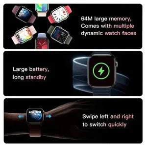 Smartwatch with customizable faces, large battery, and swipe navigation features